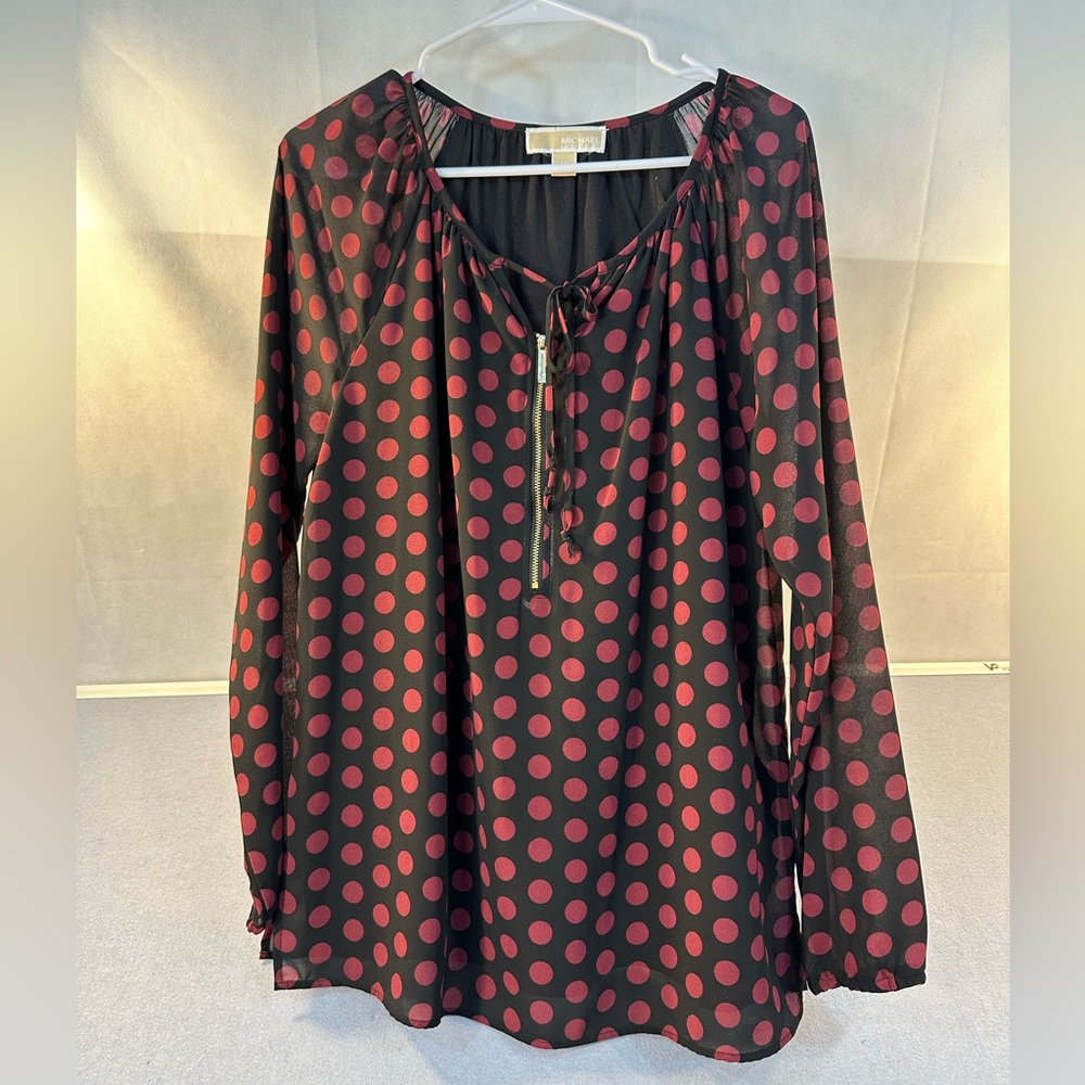 Michael Kors Black and Red Polka Dot Blouse Size Medium